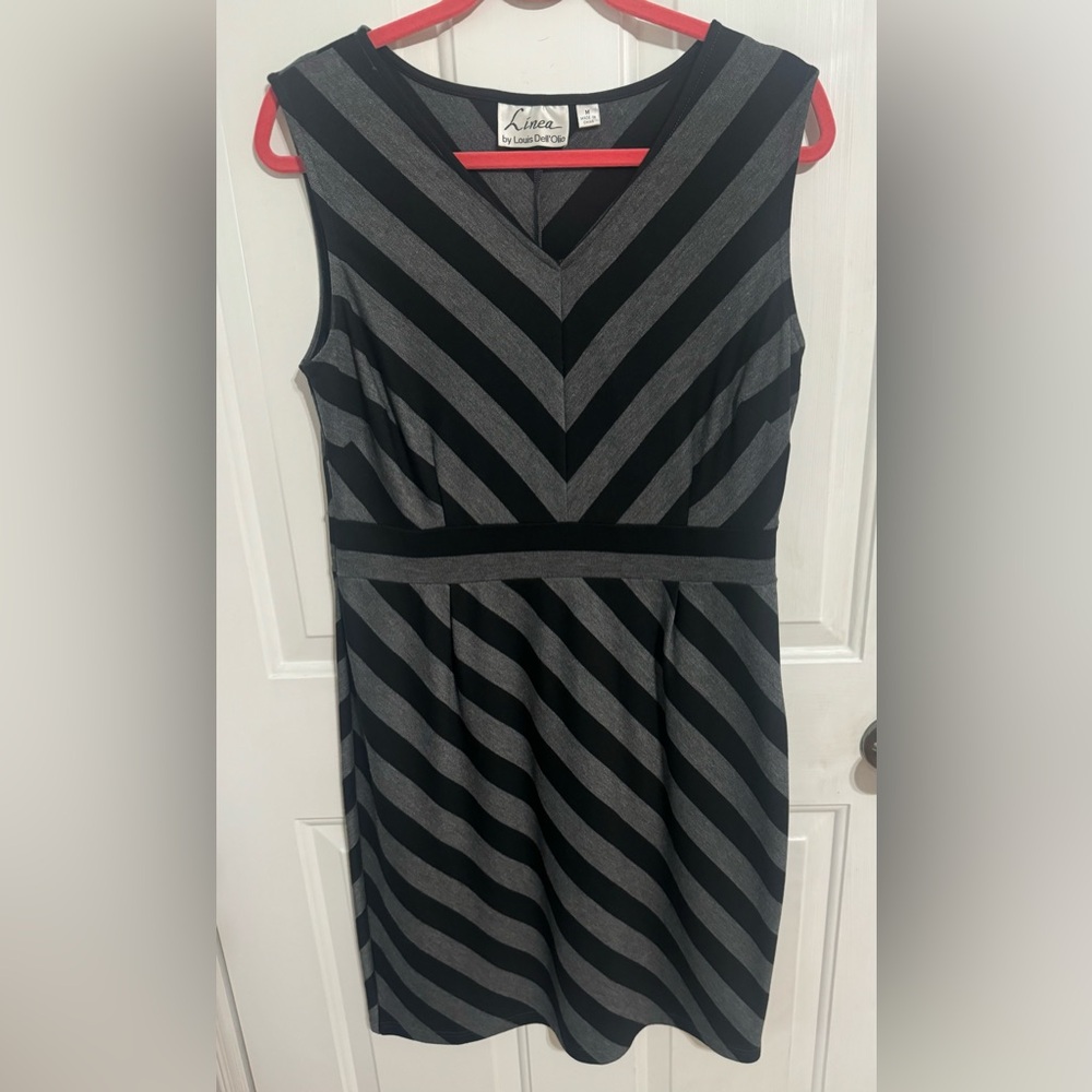 Striped black and grey sleeveless dress